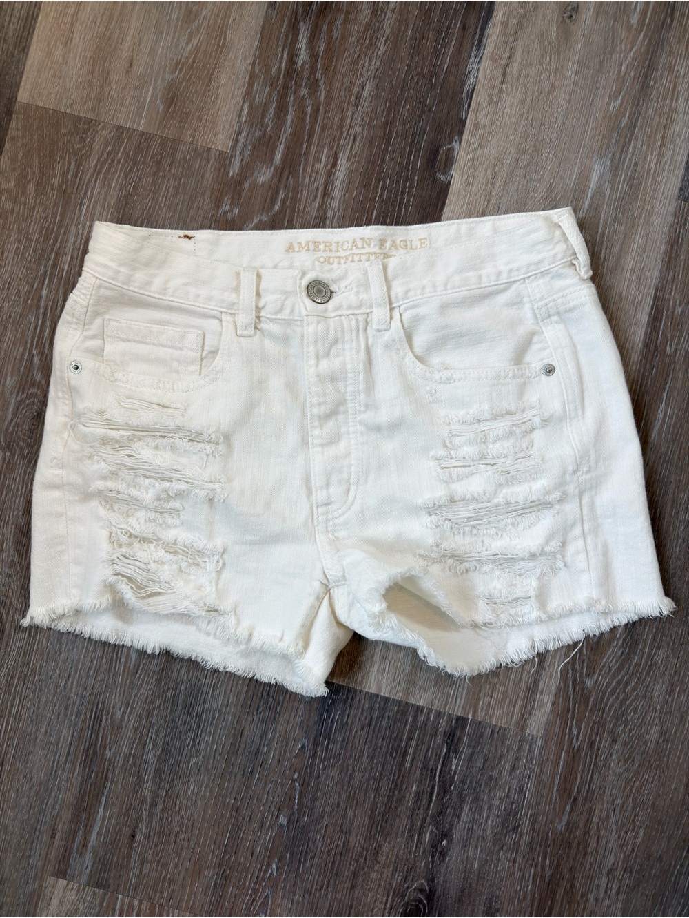 American Eagle Outfitters White Distressed Jean Shorts